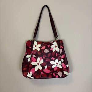 Kate Spade Jackson Forest Red with White Floral Leather Shoulder Purse